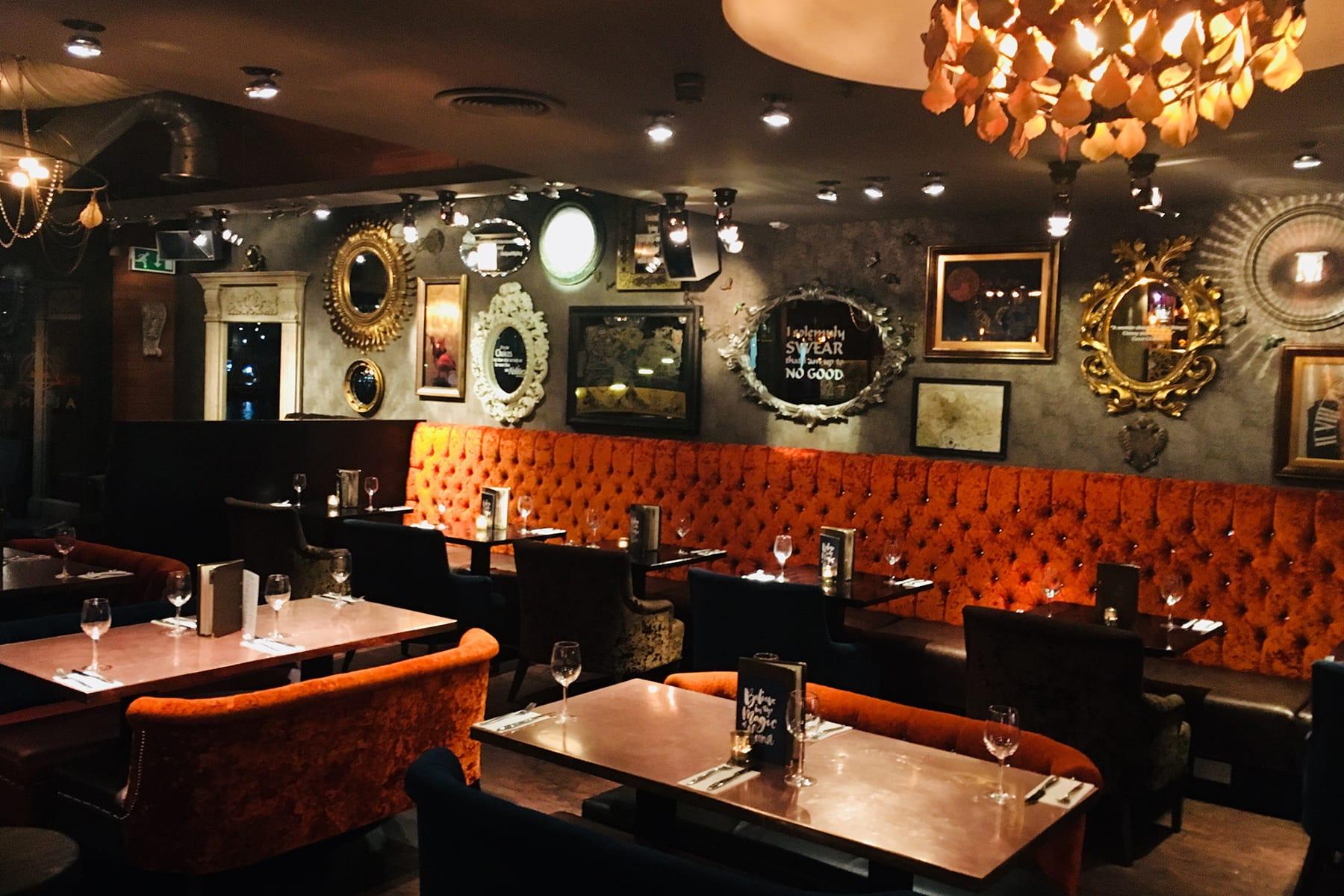 Bar interior with bespoke soft furnishings, Project Aluna Cocktail Bar