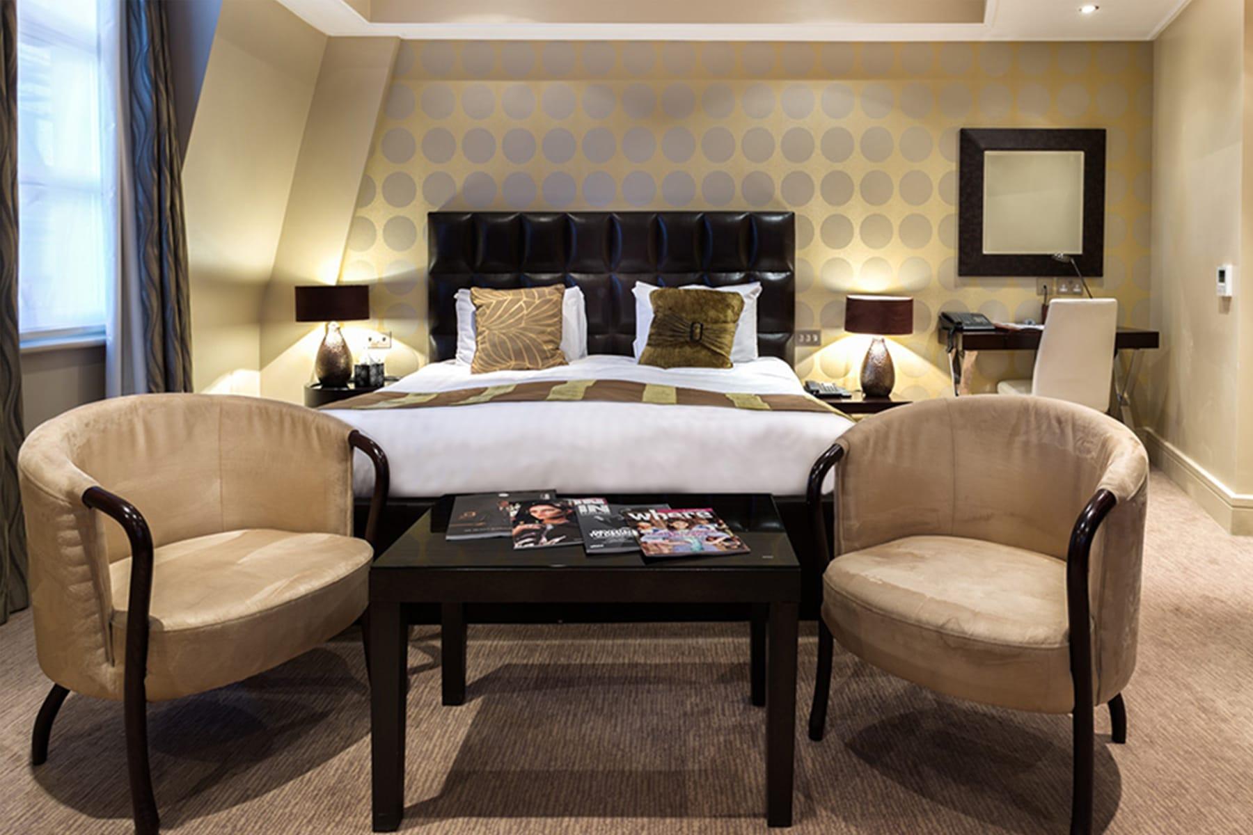 Five-star hotel room with bespoke upholstery