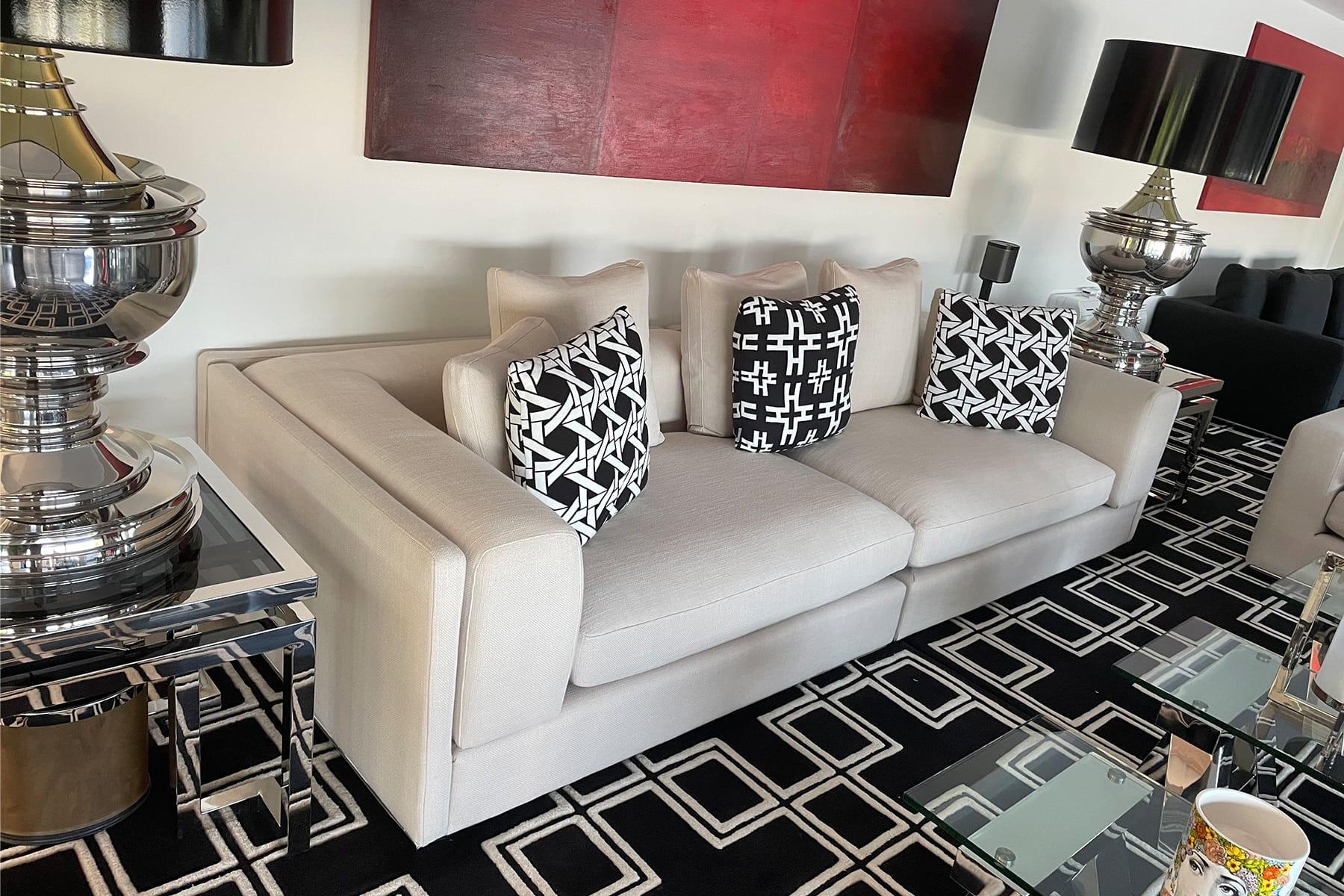 Villa living room with Mediterranean soft furnishings, Private Residence Cannes