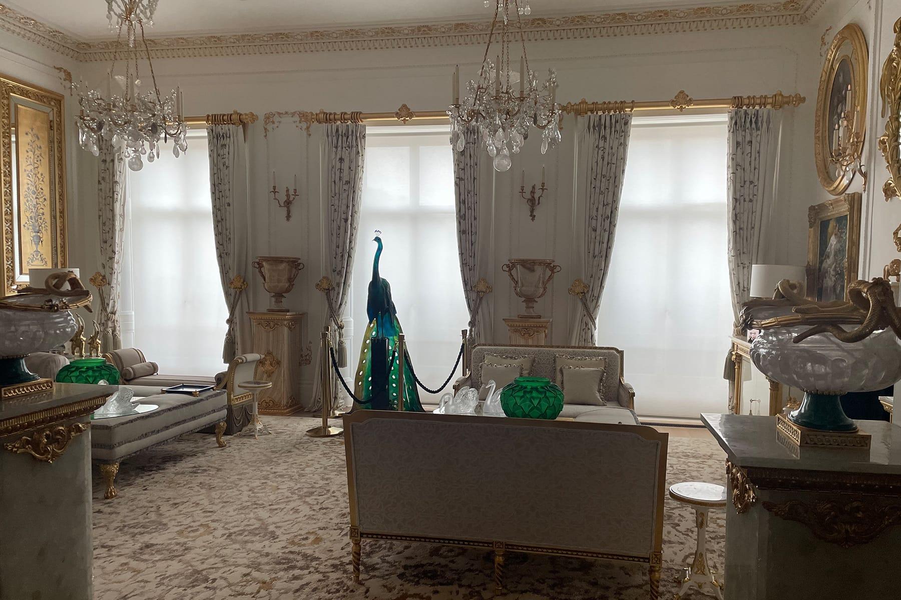 Floor-length curtains with hand-sewn headings, Private Residence London